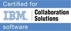 Logo der Firma I B M mit dem Text Certified for I B M Collaboration Solutions Software